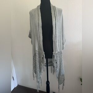 Blue/Grey Crochet Trim Kimono/Duster with Fringe